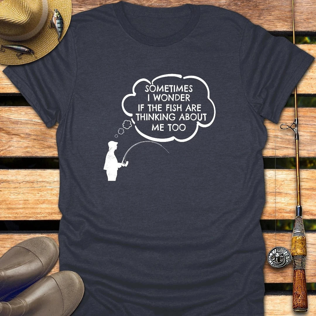 FISH THINK ABOUT ME T-Shirt FISHING T-Shirt Heather Navy / S