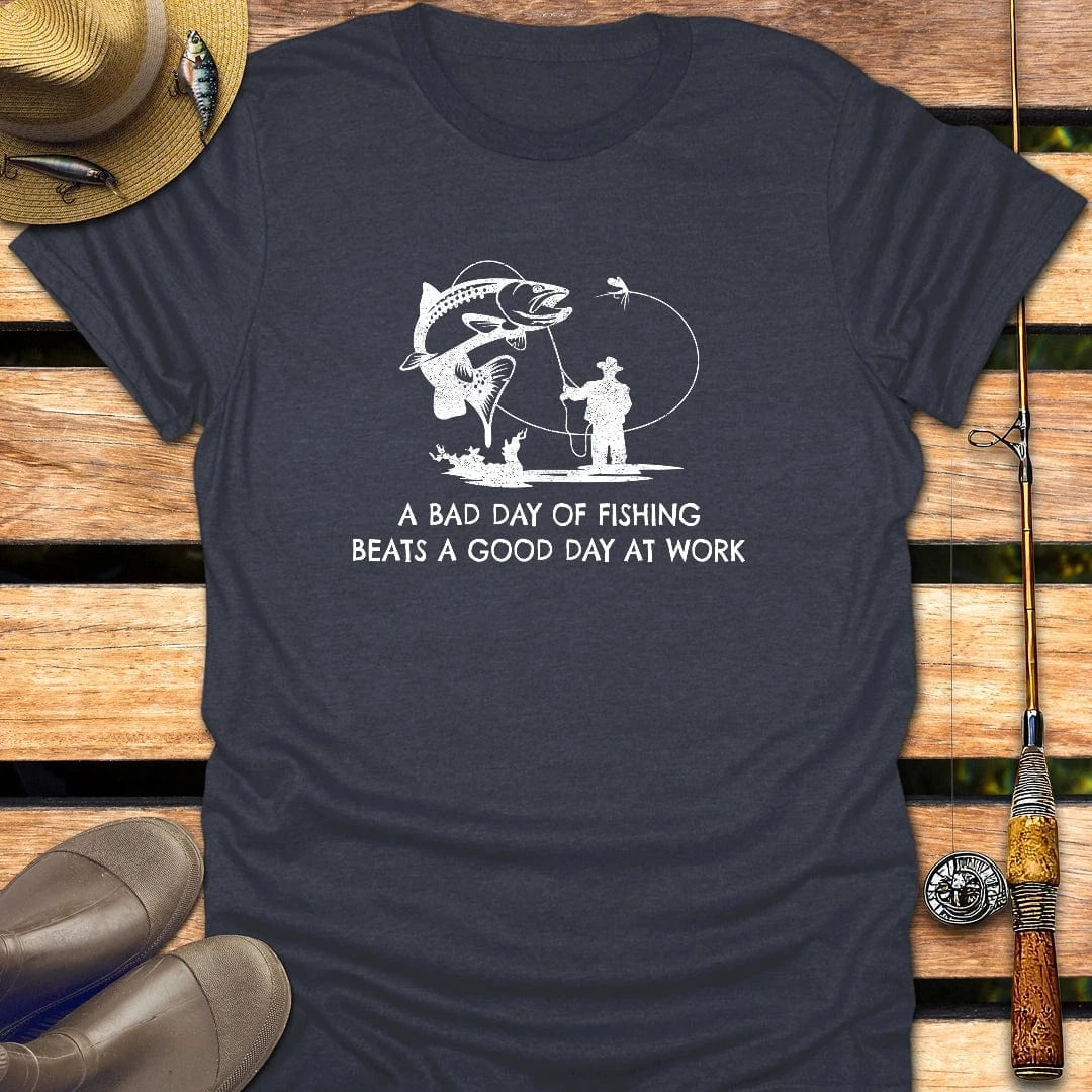 FISHING BEATS WORK T-Shirt FISHING T-Shirt Heather Navy / S