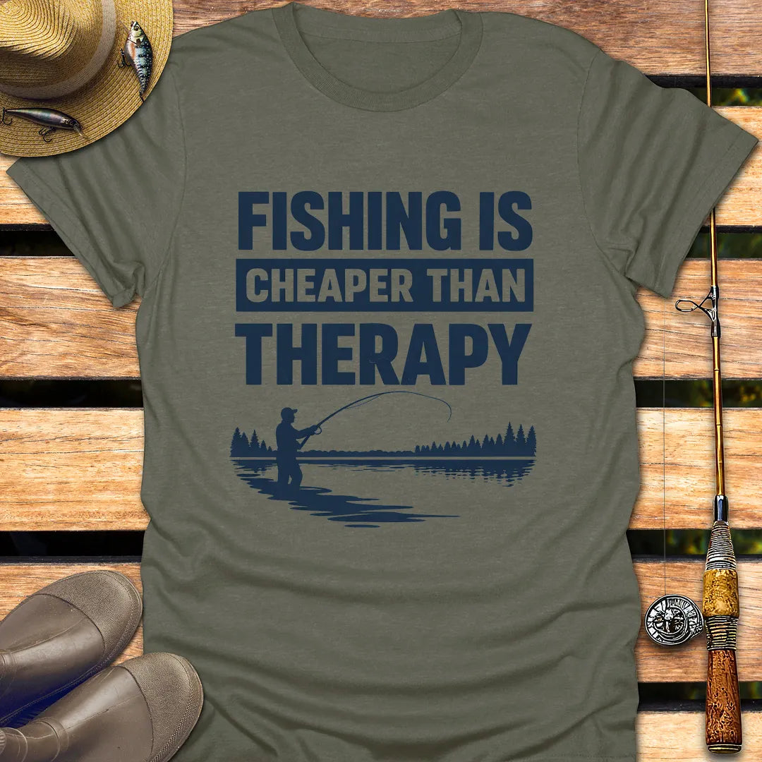 FISHING IS THERAPY T-Shirt FISHING T-Shirt Heather Military Green / S