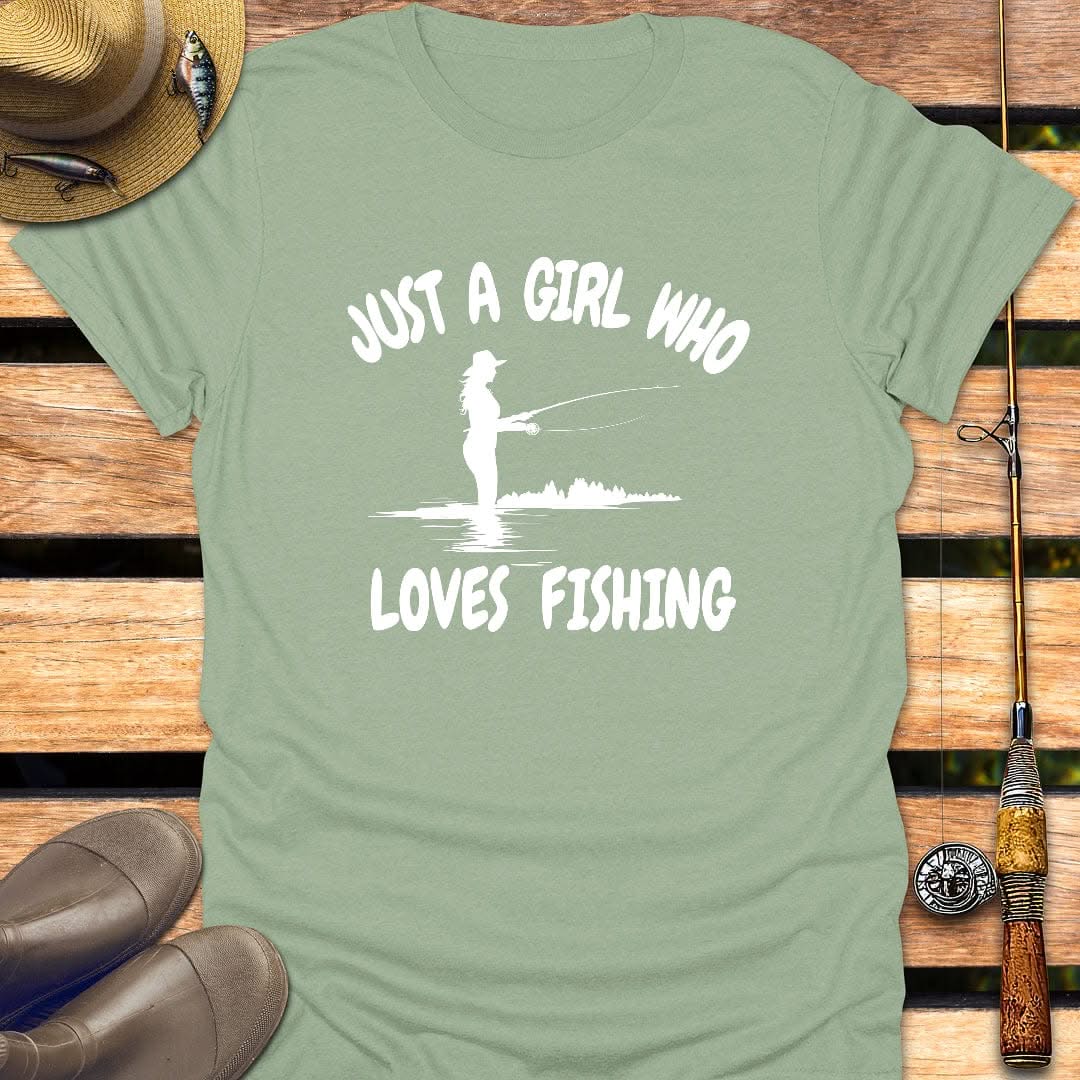 GIRL LOVES FISHING T-Shirt FISHING T-Shirt Sage / S