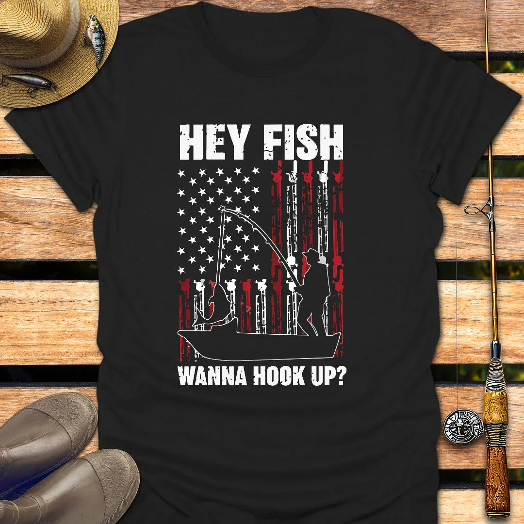 HEY FISH T-Shirt FISHING T-Shirt Black / S