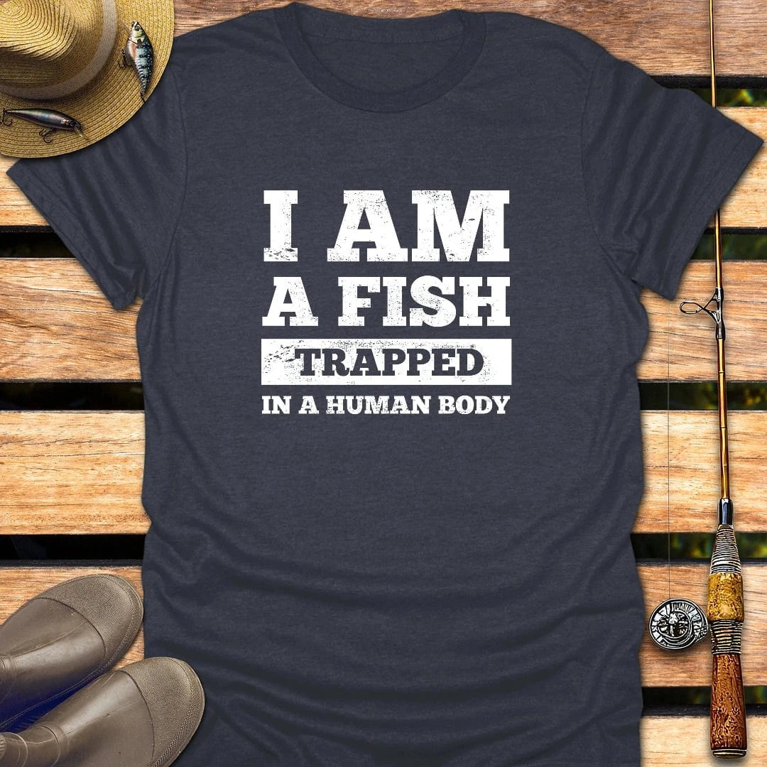 I AM A FISH T-Shirt FISHING T-Shirt Heather Navy / S
