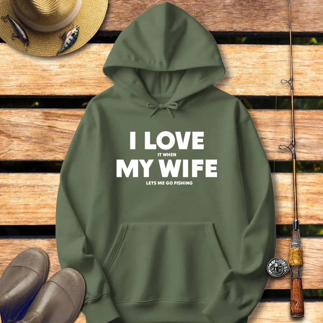 I LOVE MY WIFE Hoodie FISHING Hoodie Military Green / S