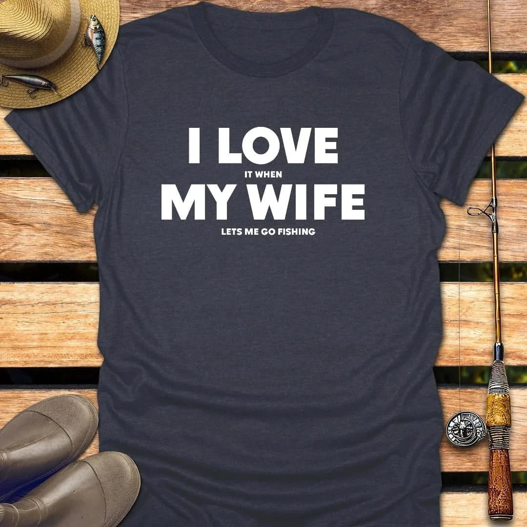 I LOVE MY WIFE T-Shirt FISHING T-Shirt Heather Navy / S