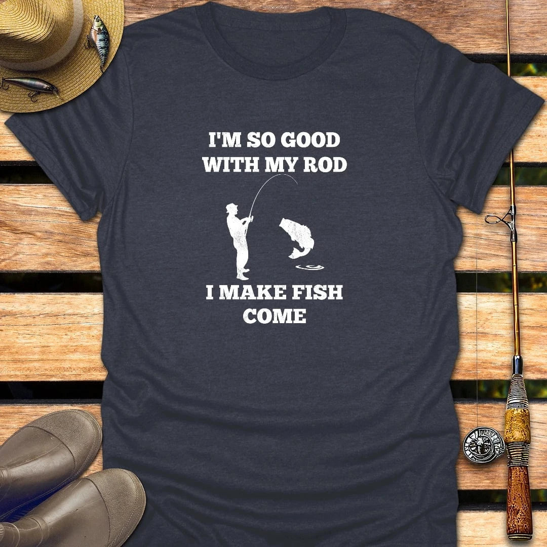 I MAKE FISH COME T-Shirt FISHING T-Shirt Heather Navy / S