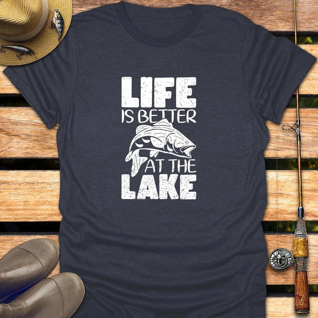 LIFE IS BETTER AT LAKE T-Shirt FISHING T-Shirt Heather Navy / S