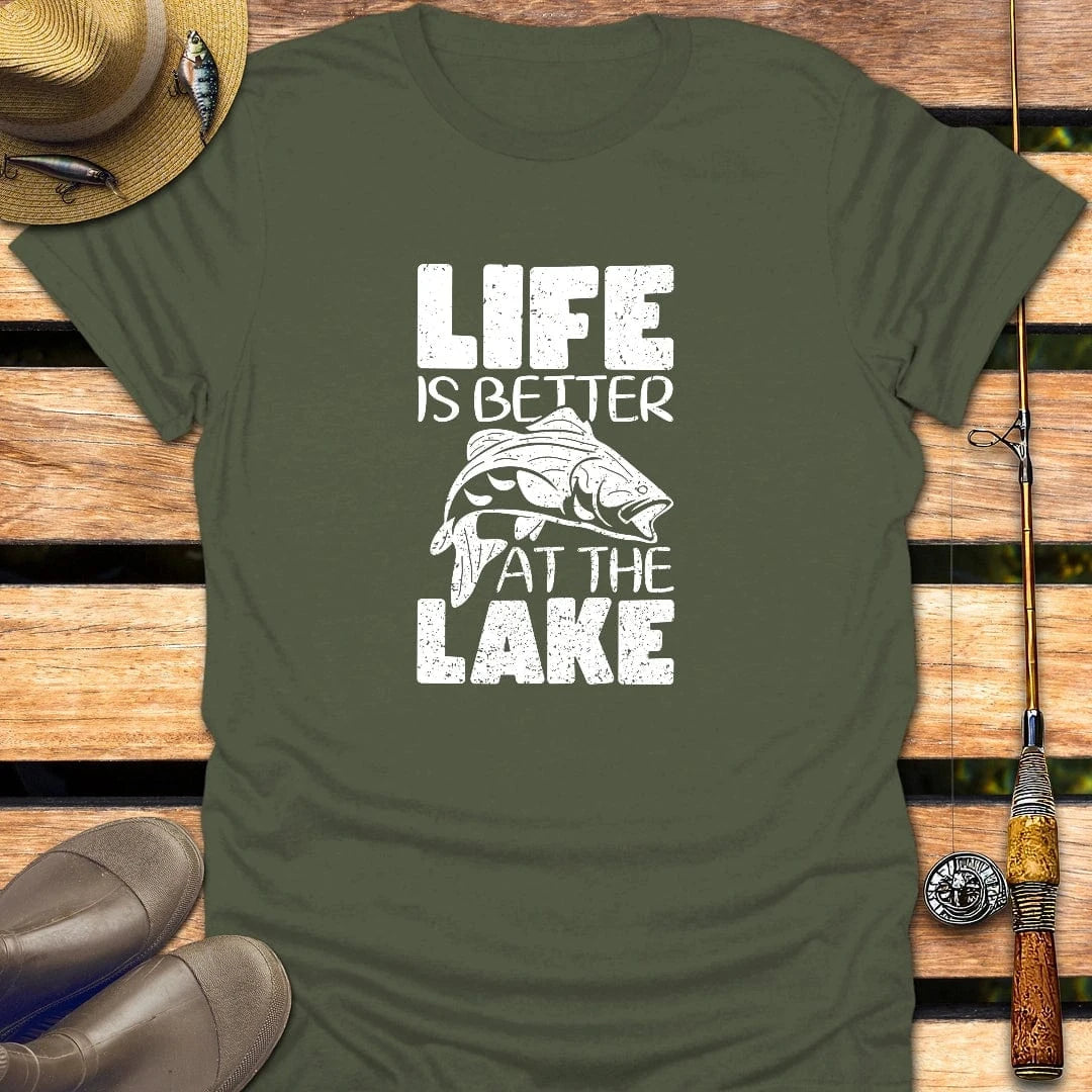 LIFE IS BETTER AT LAKE T-Shirt FISHING T-Shirt Military Green / S