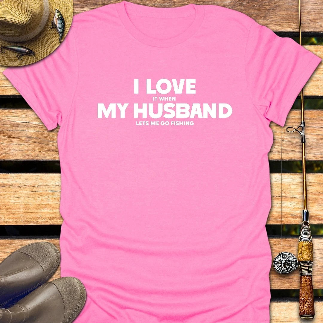 LOVE MY HUSBAND T-Shirt FISHING T-Shirt Azalea / S