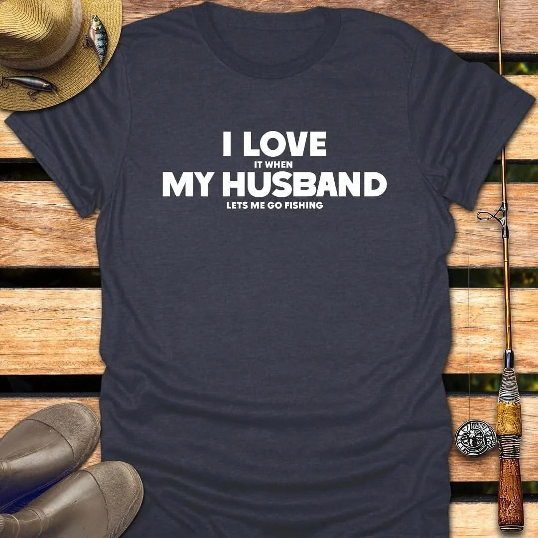 LOVE MY HUSBAND T-Shirt FISHING T-Shirt Heather Navy / S