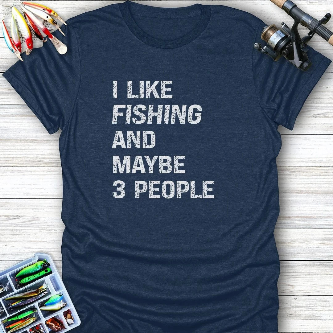 MAYBE 3 PEOPLE T-Shirt FISHING T-Shirt Heather Navy / S