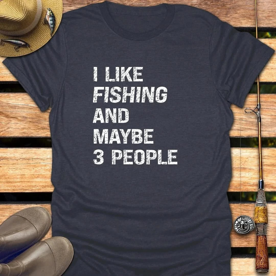 MAYBE 3 PEOPLE T-Shirt FISHING T-Shirt Heather Navy / S
