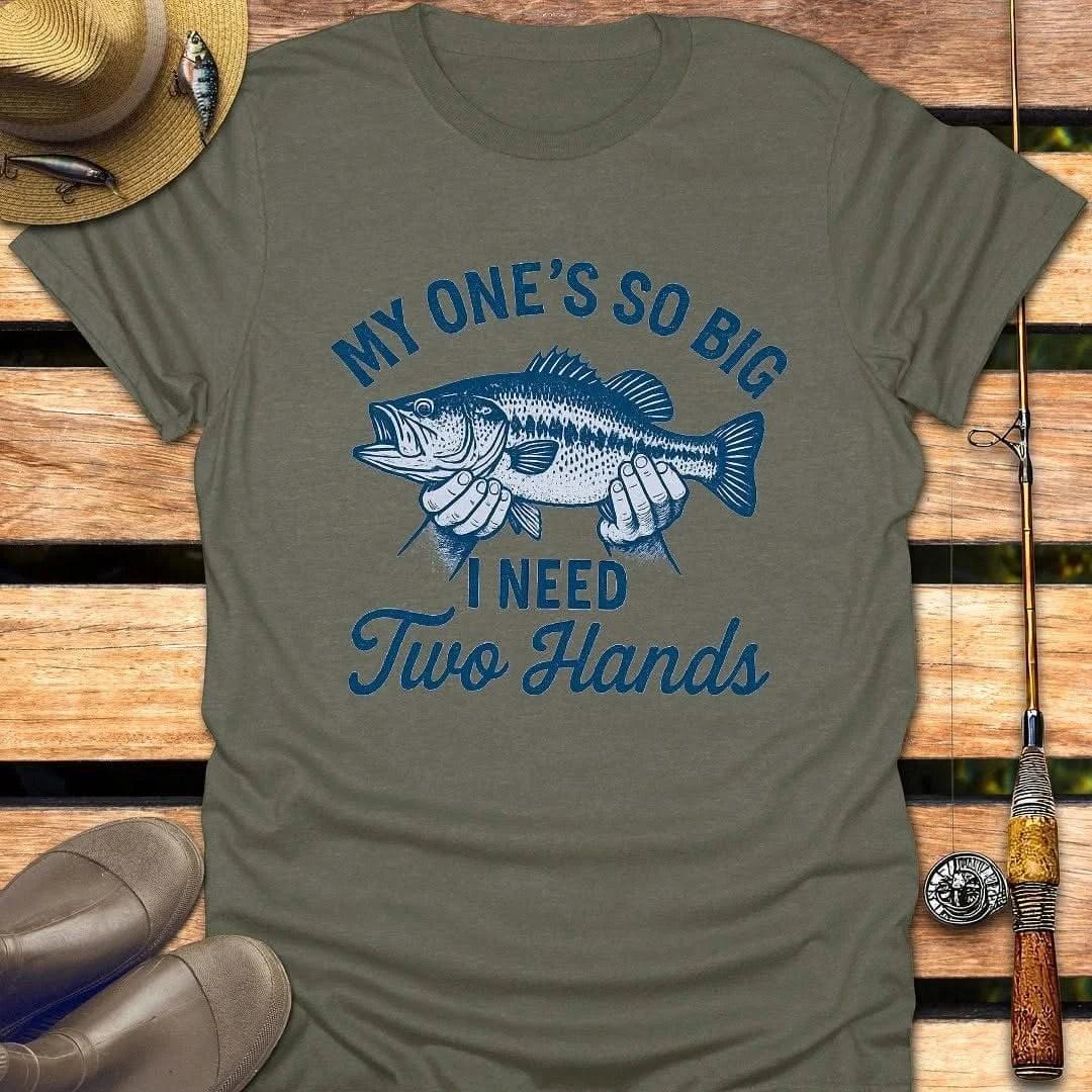 MY ONES SO BIG T-Shirt FISHING T-Shirt Heather Military Green / S
