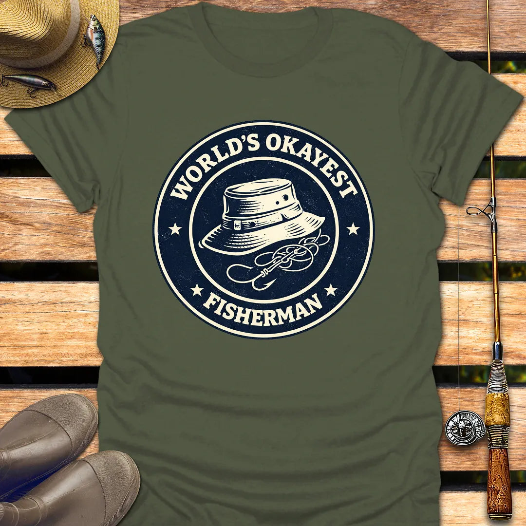 OKAYEST FISHERMAN BADGE T-Shirt FISHING T-Shirt Military Green / S
