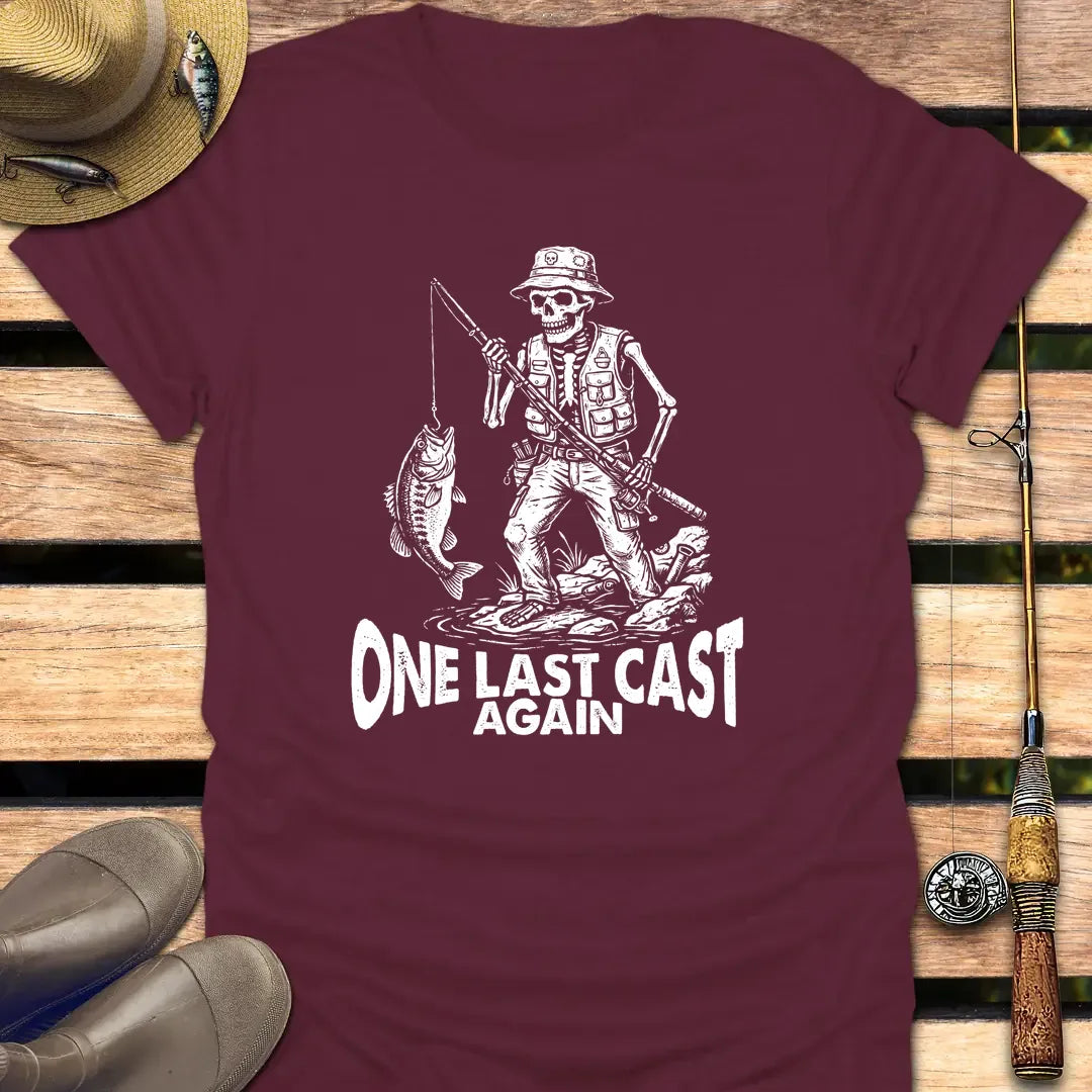 ONE LAST CAST T-Shirt FISHING T-Shirt Maroon / S