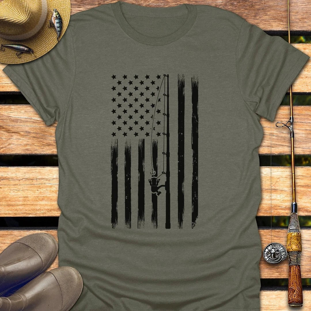 PATRIOT FISHING FLAG T-Shirt FISHING T-Shirt Heather Military Green / S