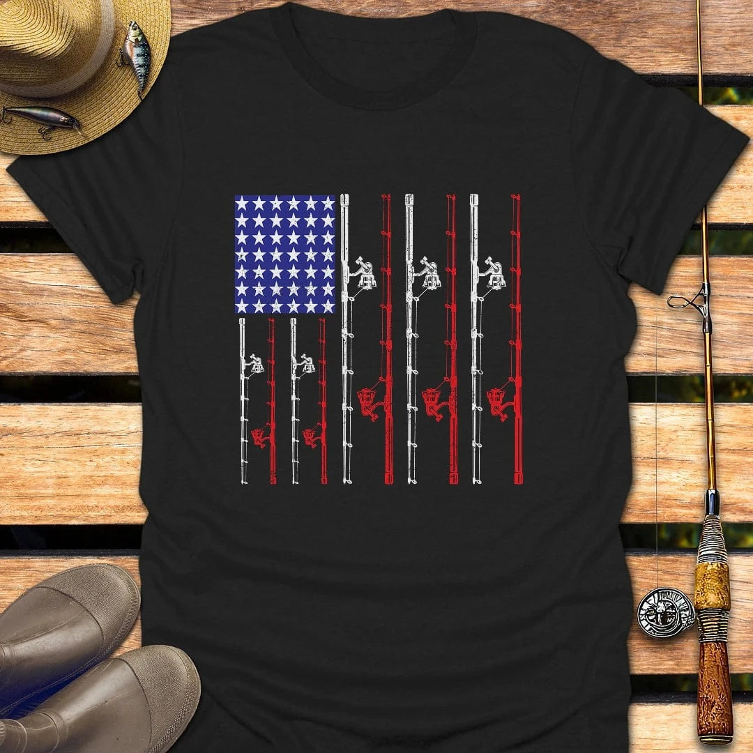 RED WHITE REEL T-Shirt FISHING T-Shirt Black / S