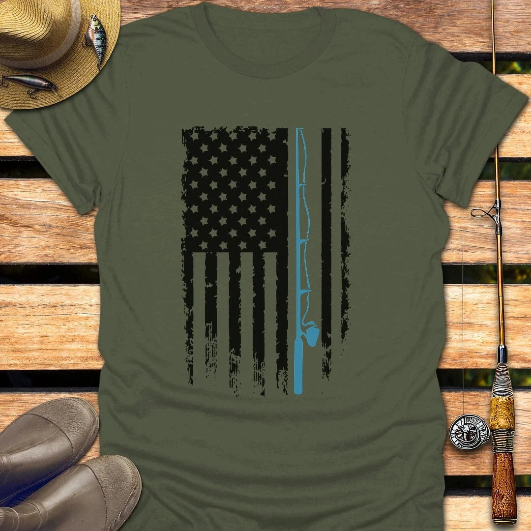 VINTAGE FISHING FLAG T-Shirt FISHING T-Shirt Military Green / S
