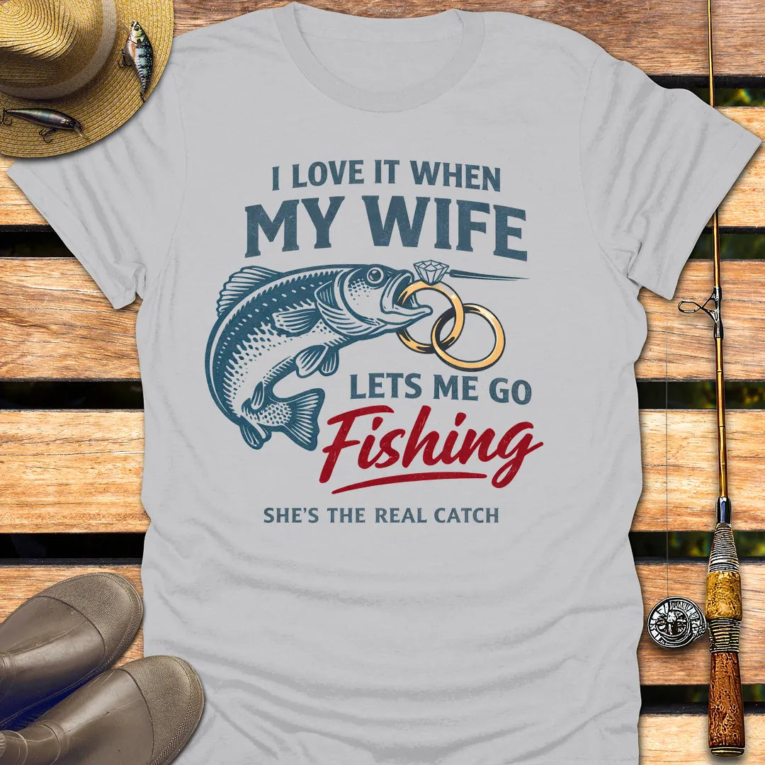WIFE LETS ME FISH T-Shirt FISHING T-Shirt Ice Grey / S