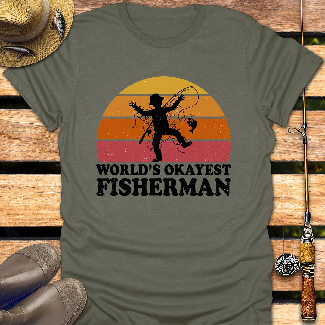 WORLD'S OKAYEST FISHERMAN T-Shirt FISHING T-Shirt Heather Military Green / S