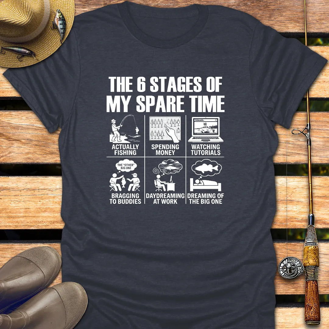 6 STAGES OF SPARE TIME T-Shirt FISHING T-Shirt Heather Navy / S