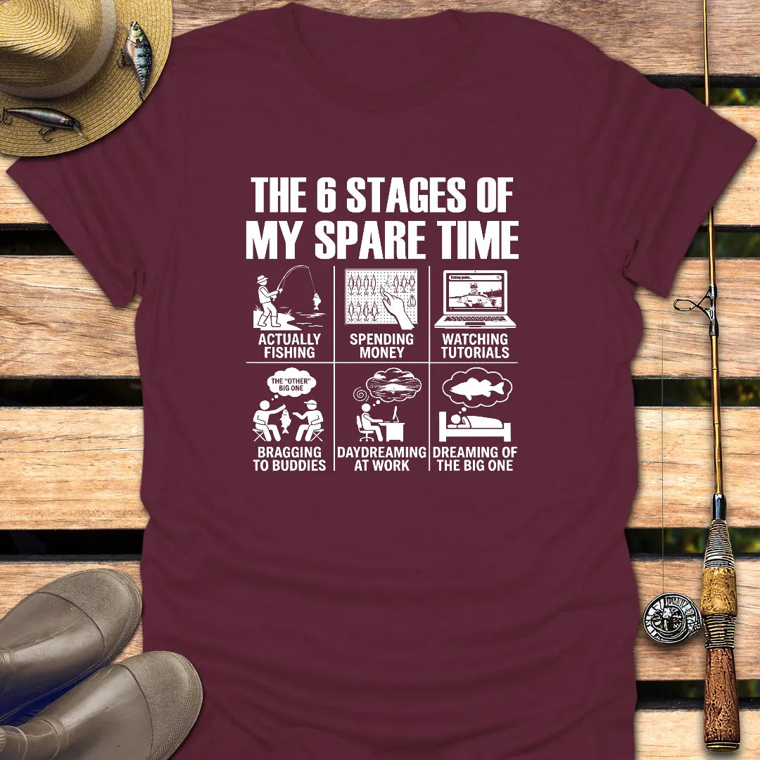 6 STAGES OF SPARE TIME T-Shirt FISHING T-Shirt Maroon / S