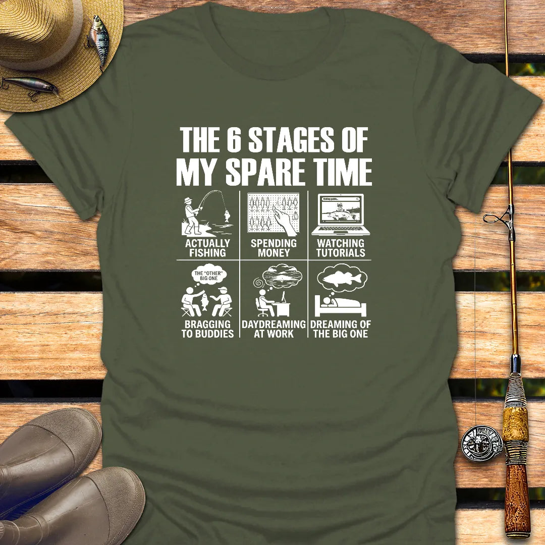 6 STAGES OF SPARE TIME T-Shirt FISHING T-Shirt Military Green / S