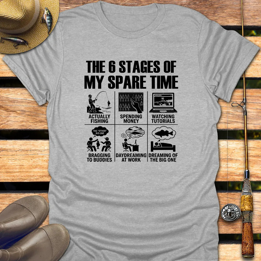 6 STAGES OF SPARE TIME T-Shirt FISHING T-Shirt Sport Grey / S