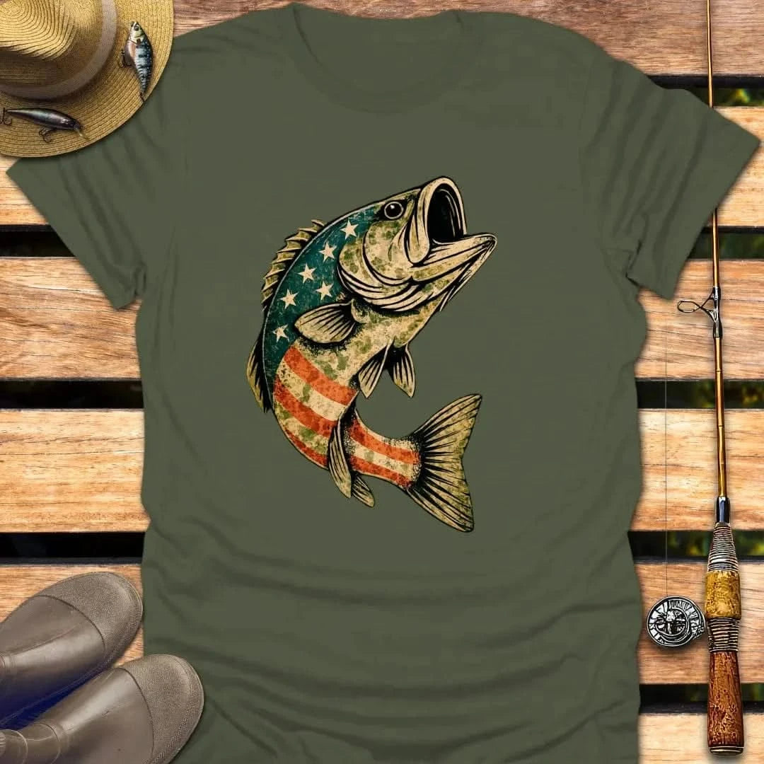 AMERICAN BASS T-Shirt FISHING T-Shirt Military Green / S