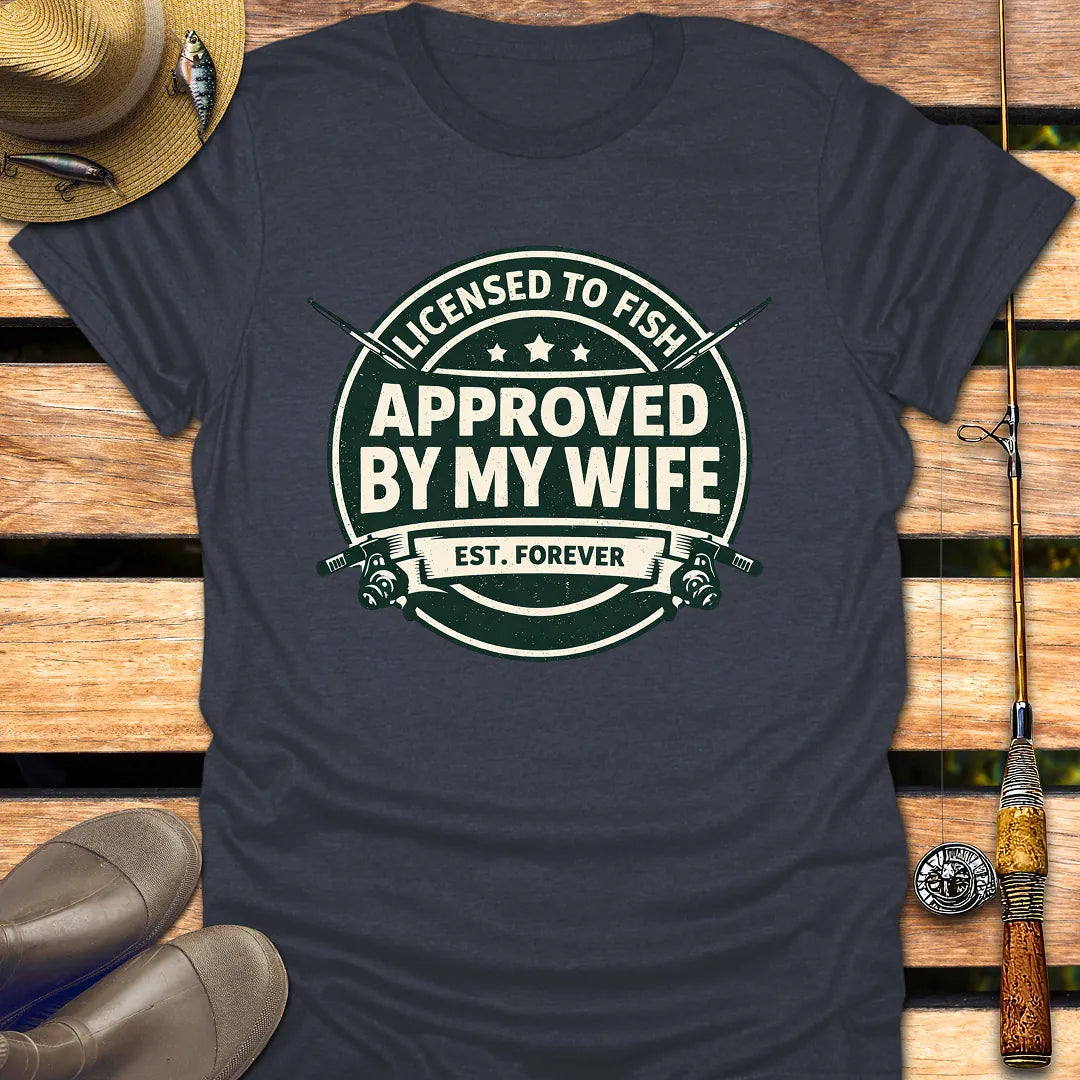 APPROVED BY MY WIFE  T-Shirt FISHING T-Shirt Heather Navy / S