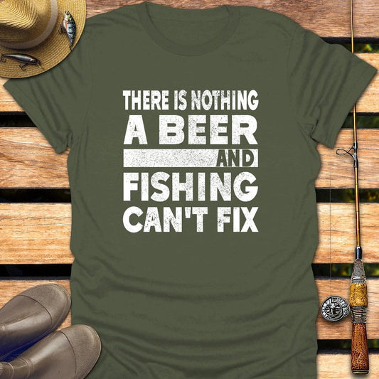 BEER & FISHING T-Shirt FISHING T-Shirt Military Green / S