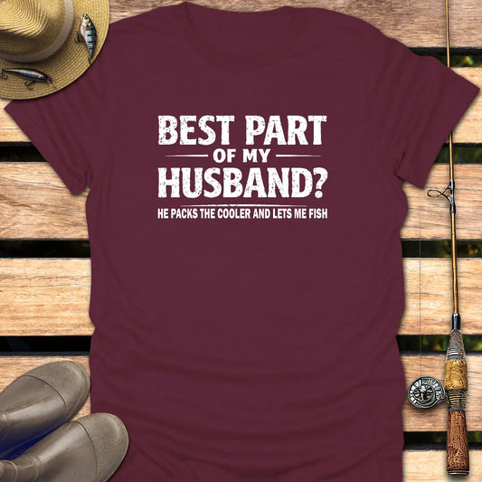 BEST PART OF MY HUSBAND T-Shirt FISHING T-Shirt Maroon / S