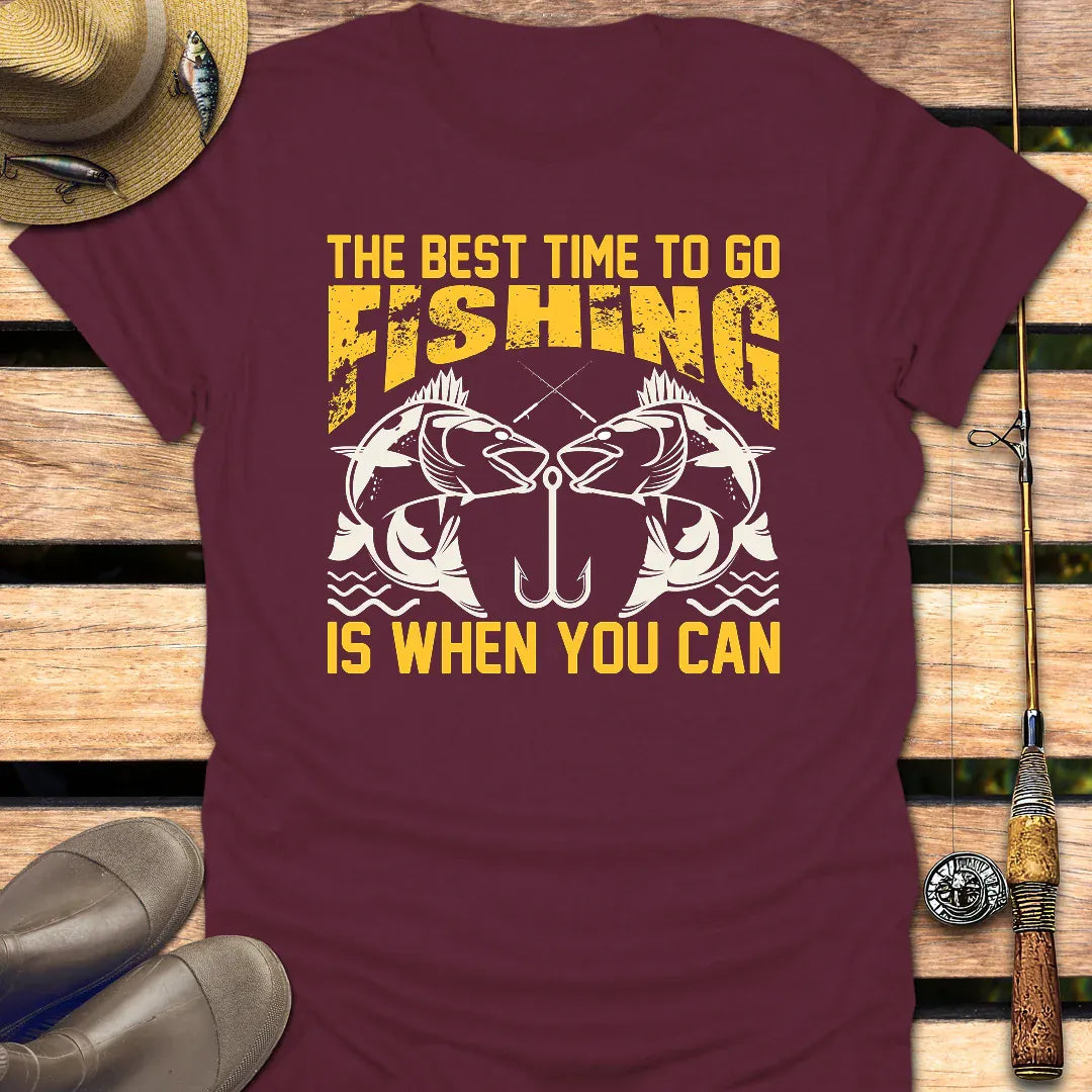 BEST TIME TO FISH T-Shirt FISHING T-Shirt Maroon / S