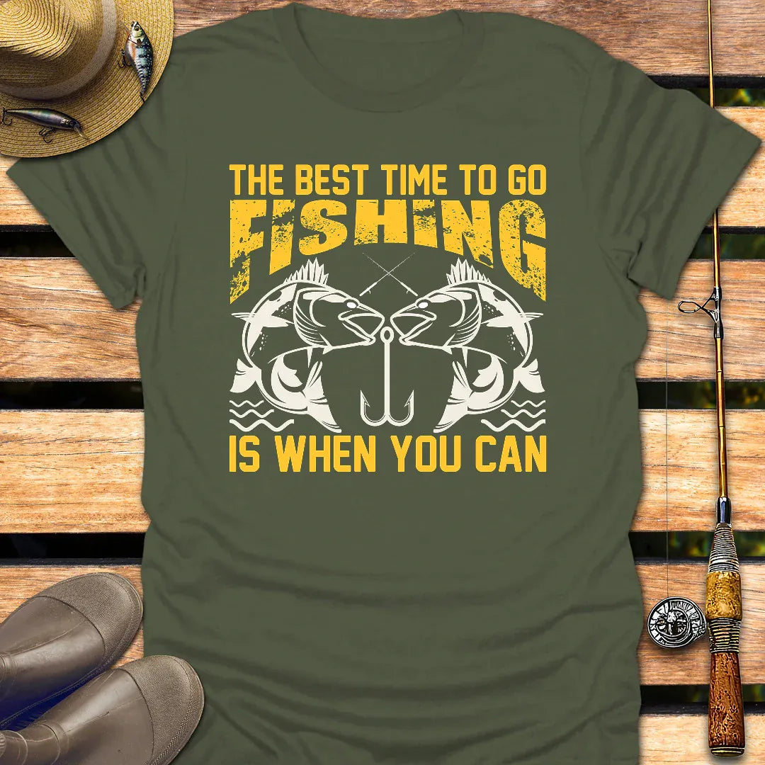 BEST TIME TO FISH T-Shirt FISHING T-Shirt Military Green / S