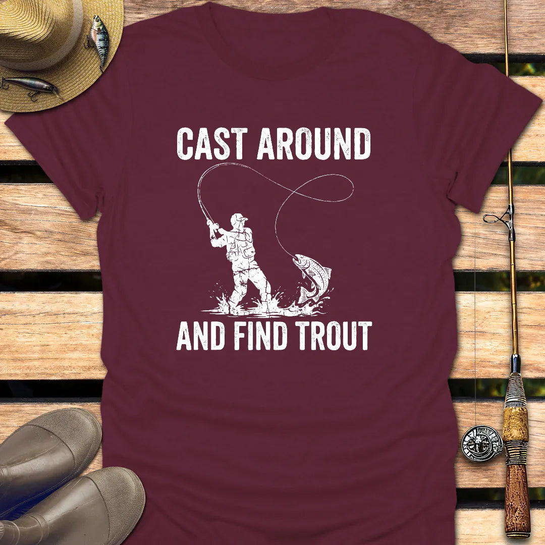 CAST AROUND TROUT T-Shirt FISHING T-Shirt Maroon / S