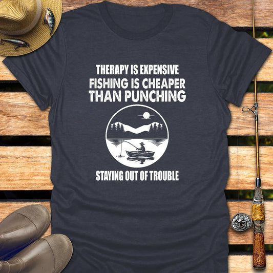 CHEAPER THAN PUNCHING T-Shirt FISHING T-Shirt Heather Navy / S
