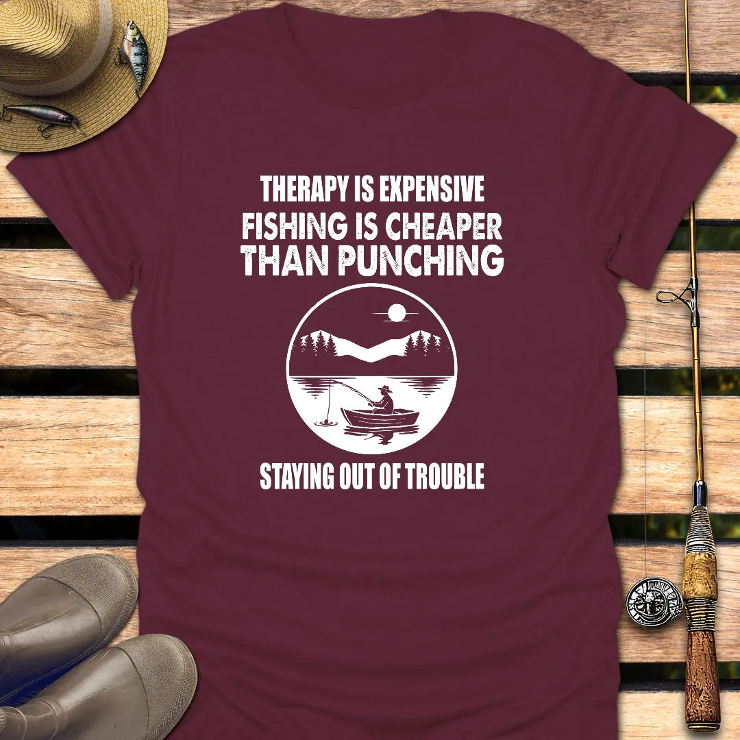 CHEAPER THAN PUNCHING T-Shirt FISHING T-Shirt Maroon / S