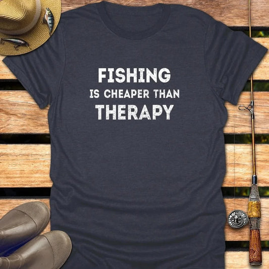 CHEAPER THAN THERAPY T-Shirt FISHING T-Shirt Heather Navy / S