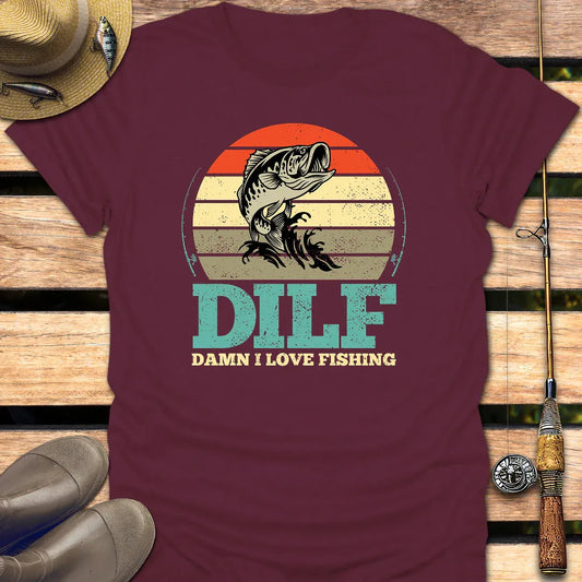 DILF T-Shirt FISHING T-Shirt Maroon / S