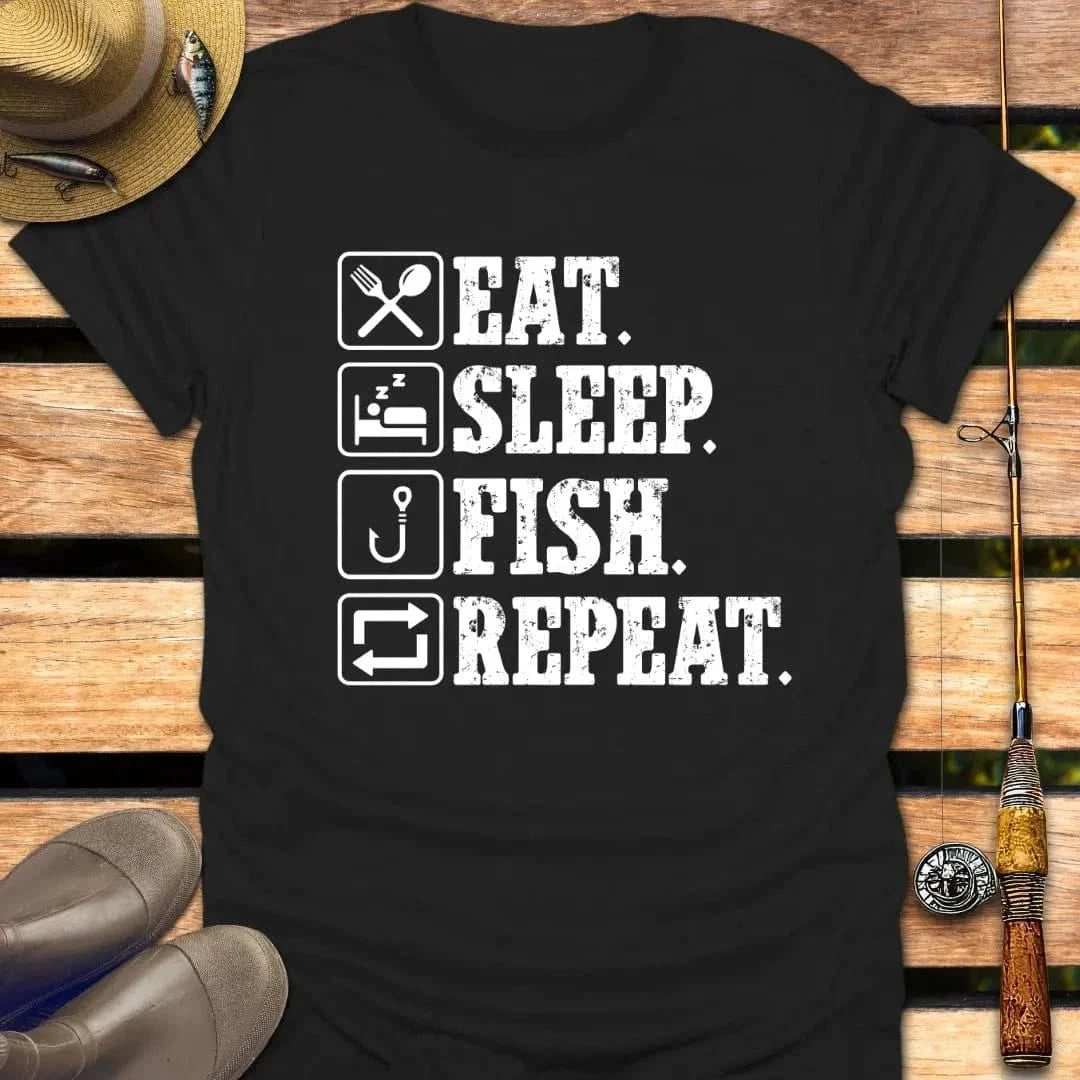EAT SLEEP FISH REPEAT T-Shirt FISHING T-Shirt Black / S