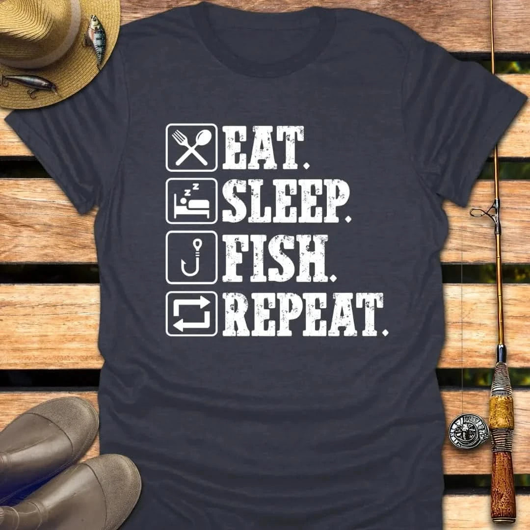 EAT SLEEP FISH REPEAT T-Shirt FISHING T-Shirt Heather Navy / S
