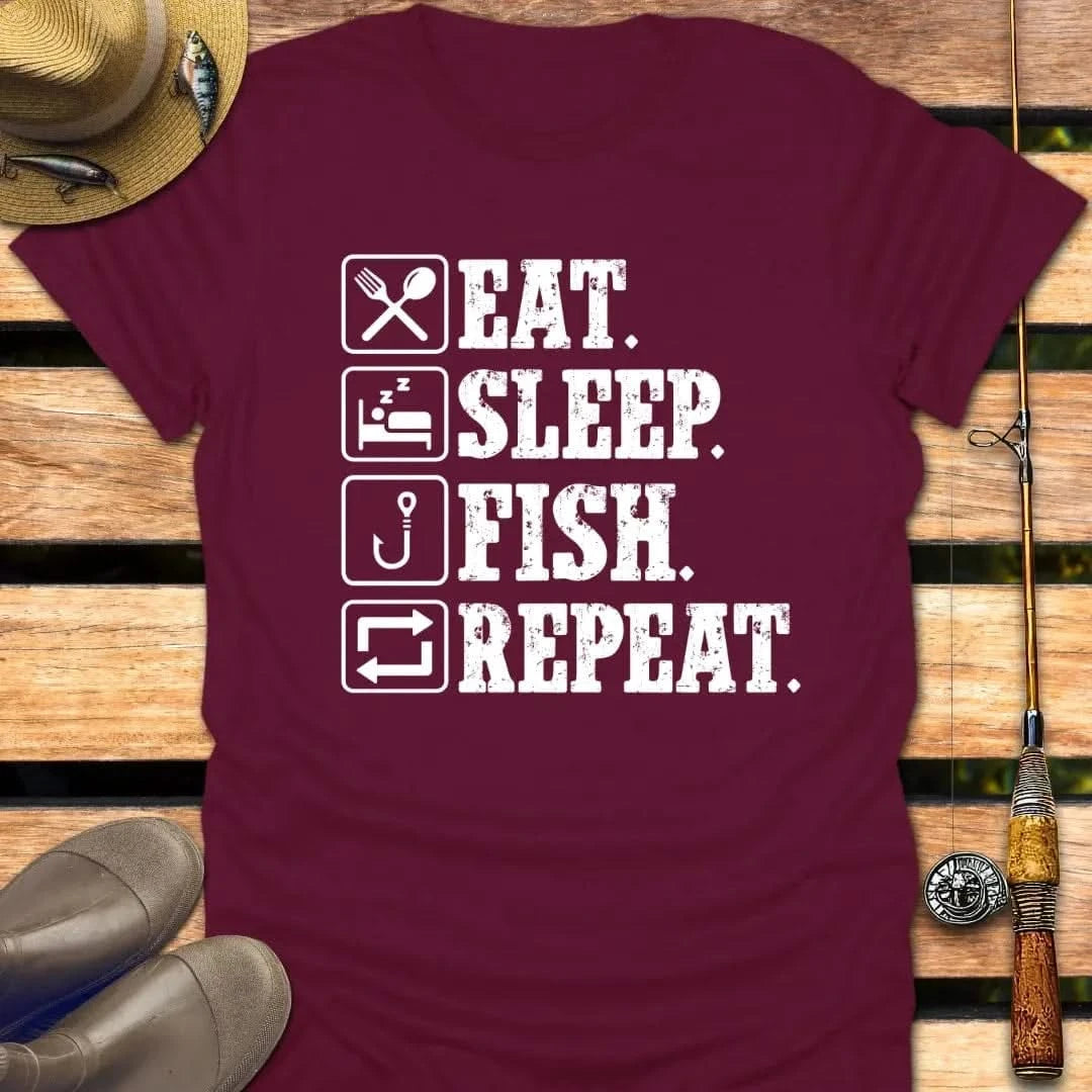 EAT SLEEP FISH REPEAT T-Shirt FISHING T-Shirt Maroon / S