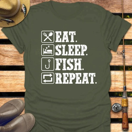 EAT SLEEP FISH REPEAT T-Shirt FISHING T-Shirt Military Green / S