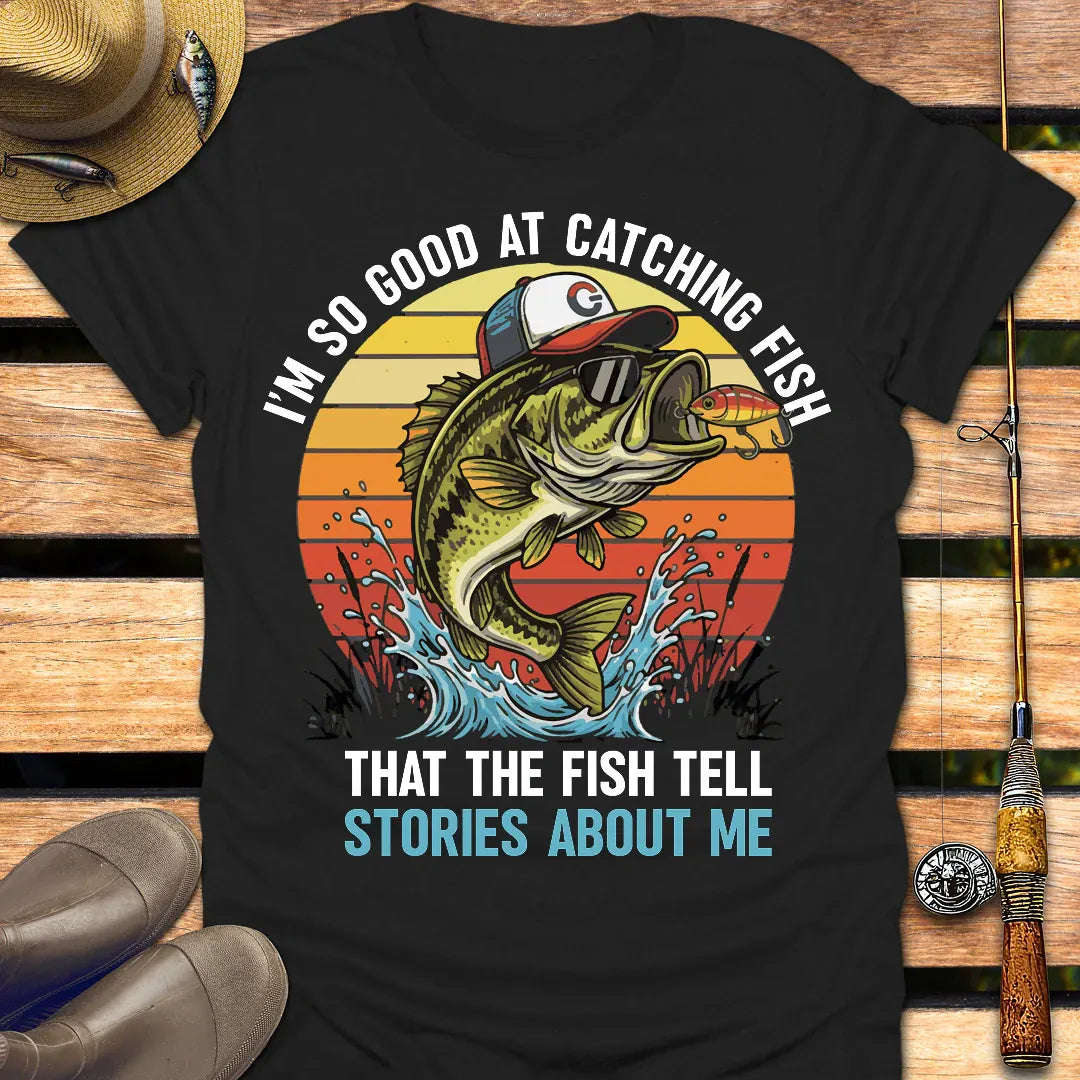 FISH TELL STORIES T-Shirt FISHING T-Shirt Black / S