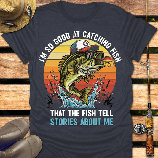FISH TELL STORIES T-Shirt FISHING T-Shirt Heather Navy / S