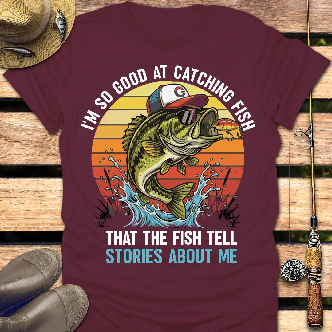 FISH TELL STORIES T-Shirt FISHING T-Shirt Maroon / S