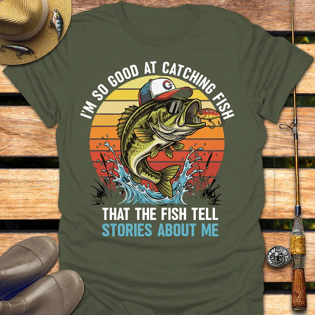 FISH TELL STORIES T-Shirt FISHING T-Shirt Military Green / S