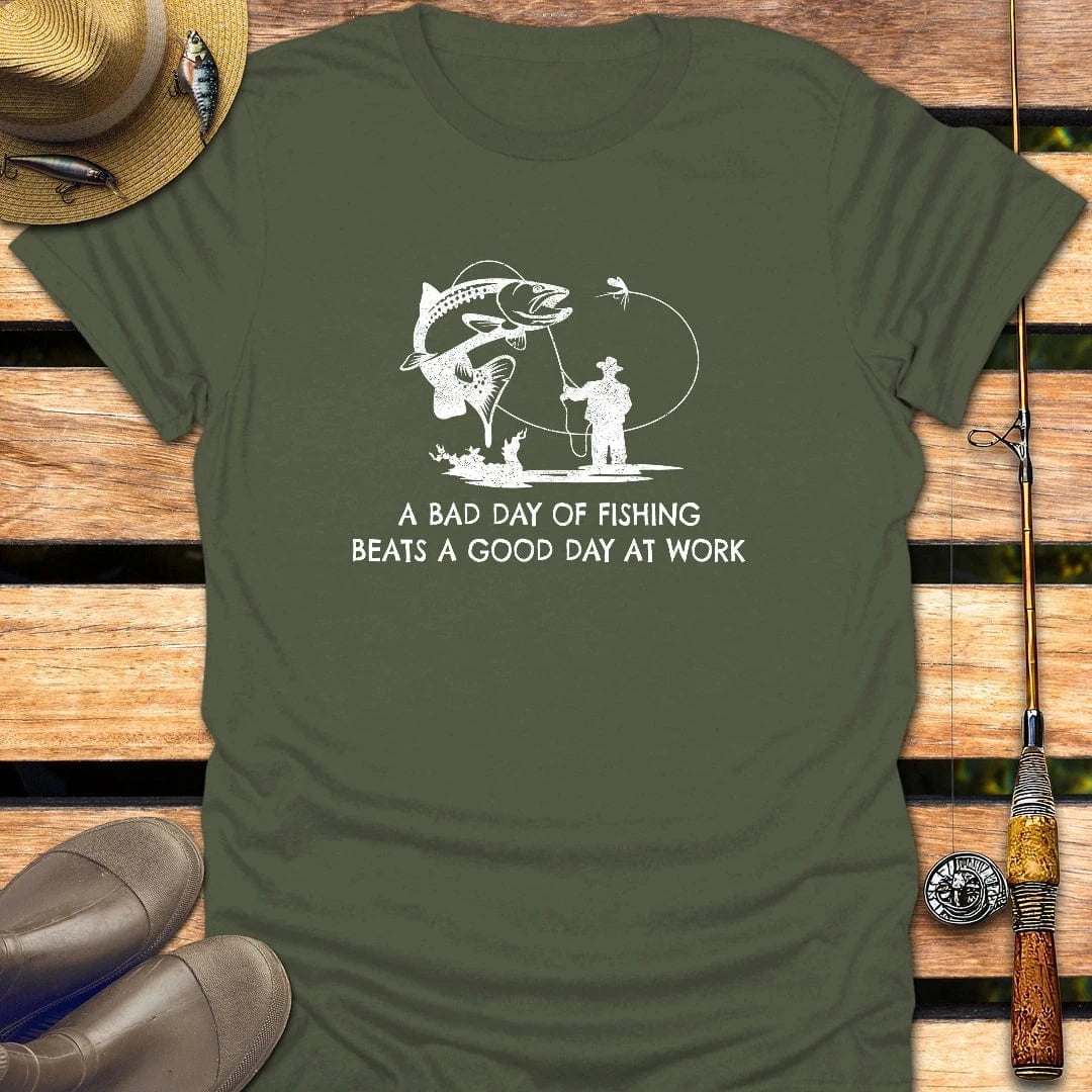 FISHING BEATS WORK T-Shirt FISHING T-Shirt Military Green / S