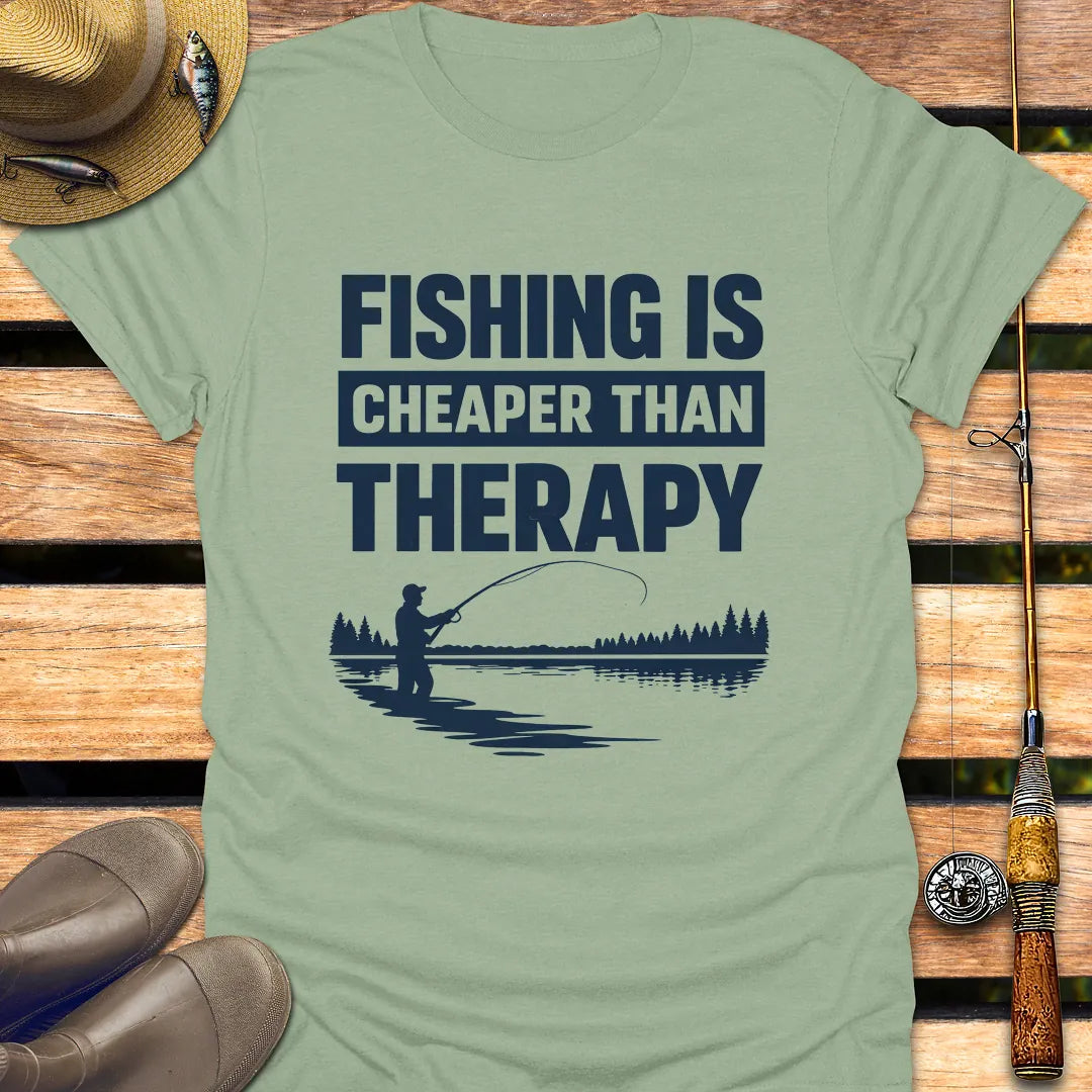 FISHING IS THERAPY T-Shirt FISHING T-Shirt Sage / S