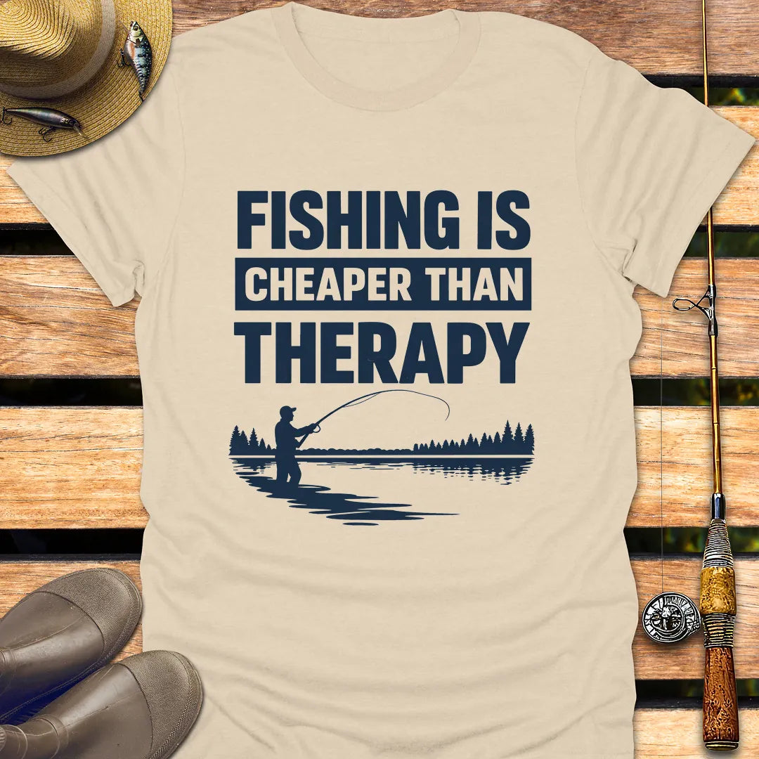 FISHING IS THERAPY T-Shirt FISHING T-Shirt Sand / S