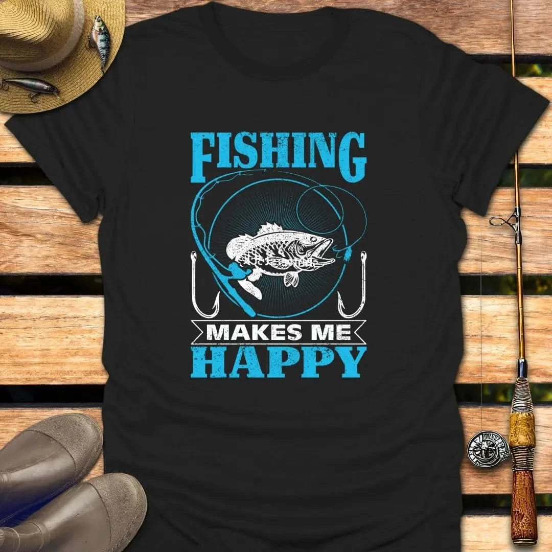 FISHING MAKES ME HAPPY T-Shirt FISHING T-Shirt Black / S